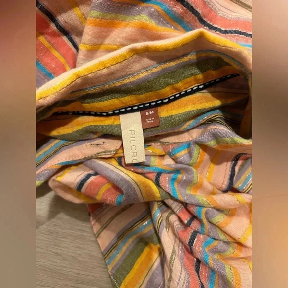 Anthropologie PILCRO Boyfriend Striped Shirt Rainbow Metallic / Size S/M / - Picture 7 of 9